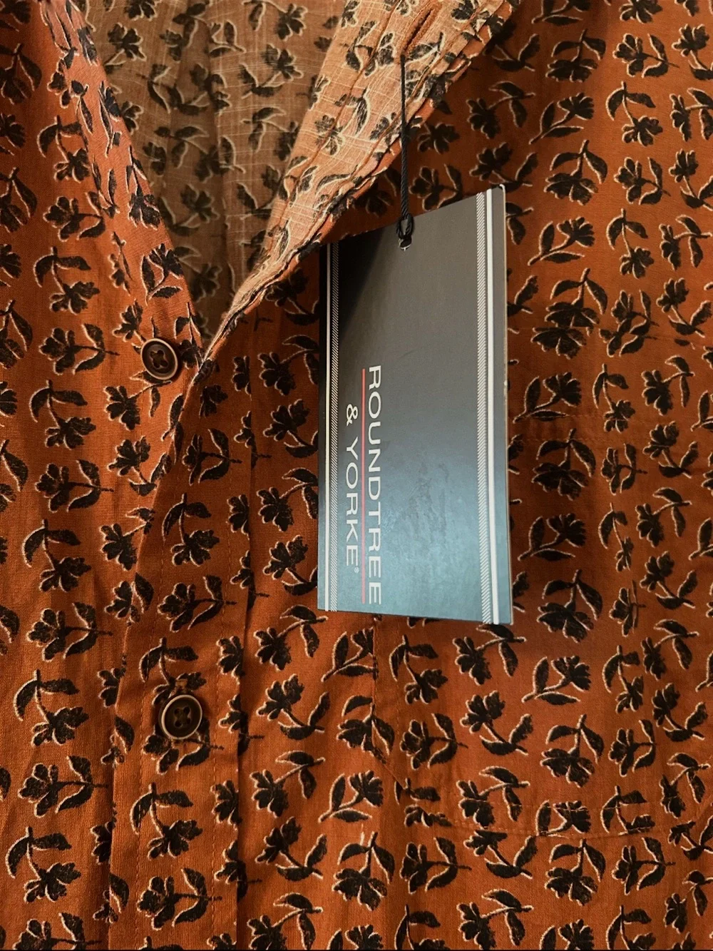 Roundtree & Yorke Rust Short-Sleeve Printed Button-Down Shirt